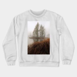 Foggy lake and small island Crewneck Sweatshirt